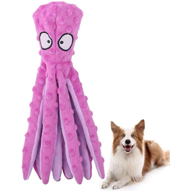 Juguetes de pulpo chillones para perros: juguete de peluche sin relleno con papel arrugado sonoro y chirriador en el interior para la dentición de cachorros, juguetes interactivos duraderos para