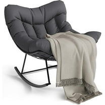 Papasan Rocking Chair, Outdoor Patio Rocking Chairs with Thick Cushion and Removable Side Pockets, Oversized Rocker Egg Chair for Bedroom, Porch, Garden (Gray, 43.3"D x 36.22"W x 24.8"H)