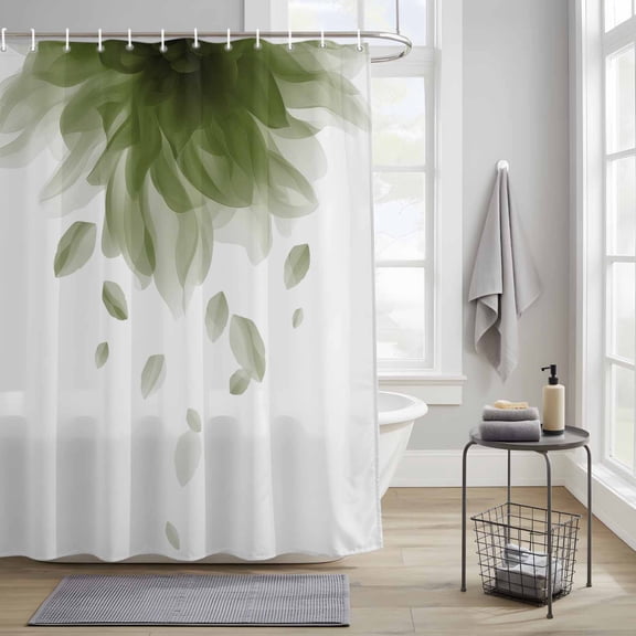 Bathroom Shower Curtain Sage Green Flower Abstract Art Waterproof Shower Curtains with Hooks, Gradient Floral on White Bath Curtains Bathtub Curtain Home Decor 36x72in