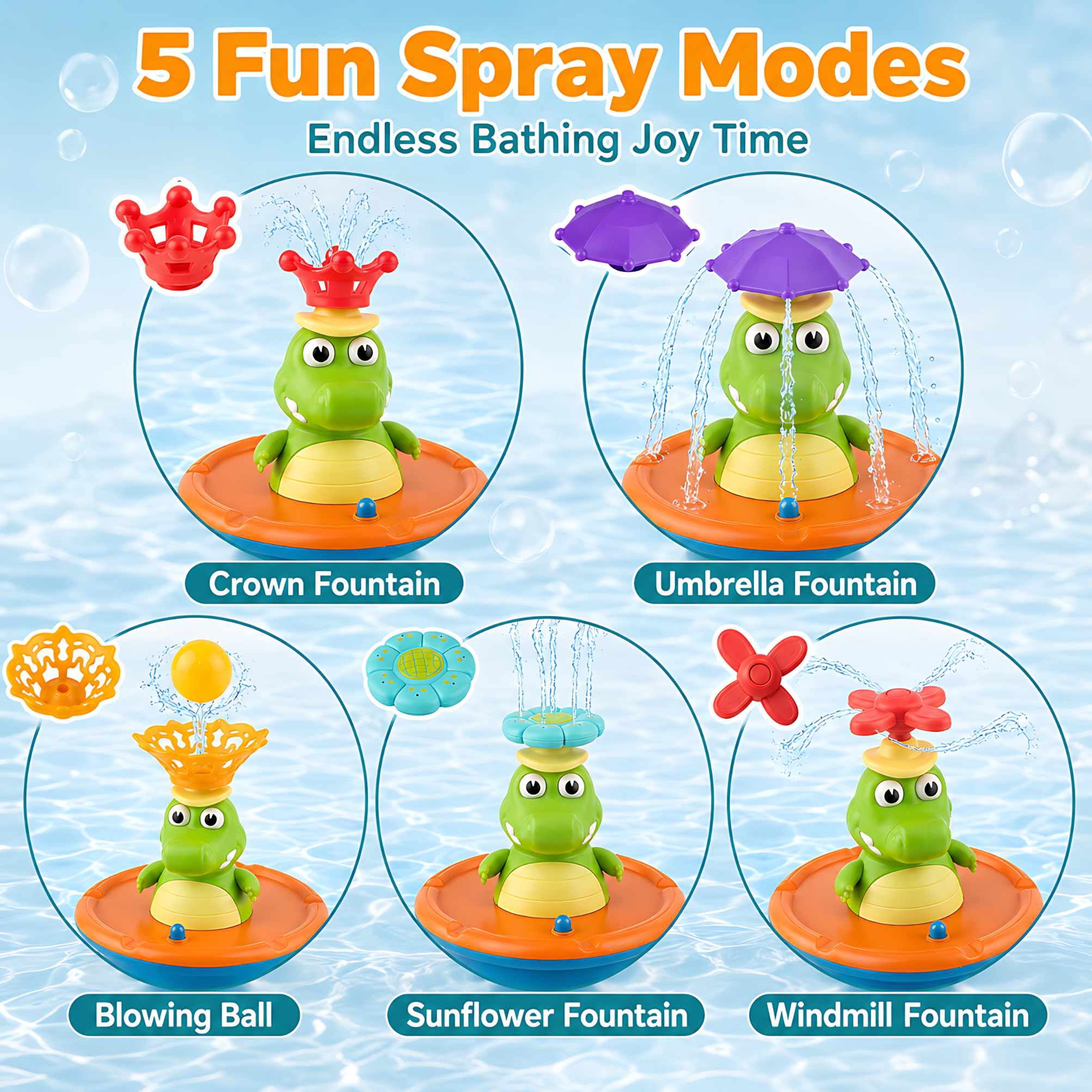 5 Spray Modes Crocodile Fountain
