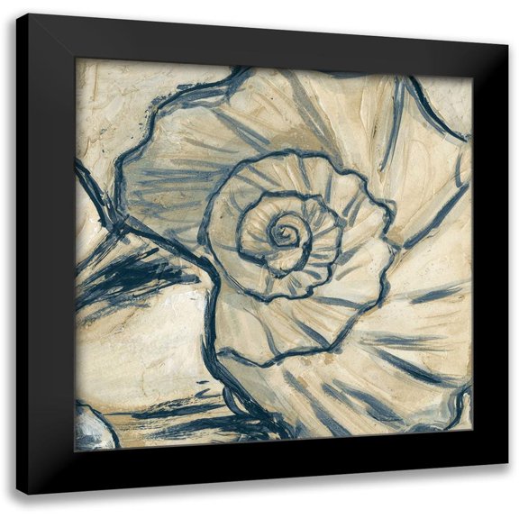 Meagher, Megan 12x12 Black Modern Framed Museum Art Print Titled - Navy Seashell Spiral II