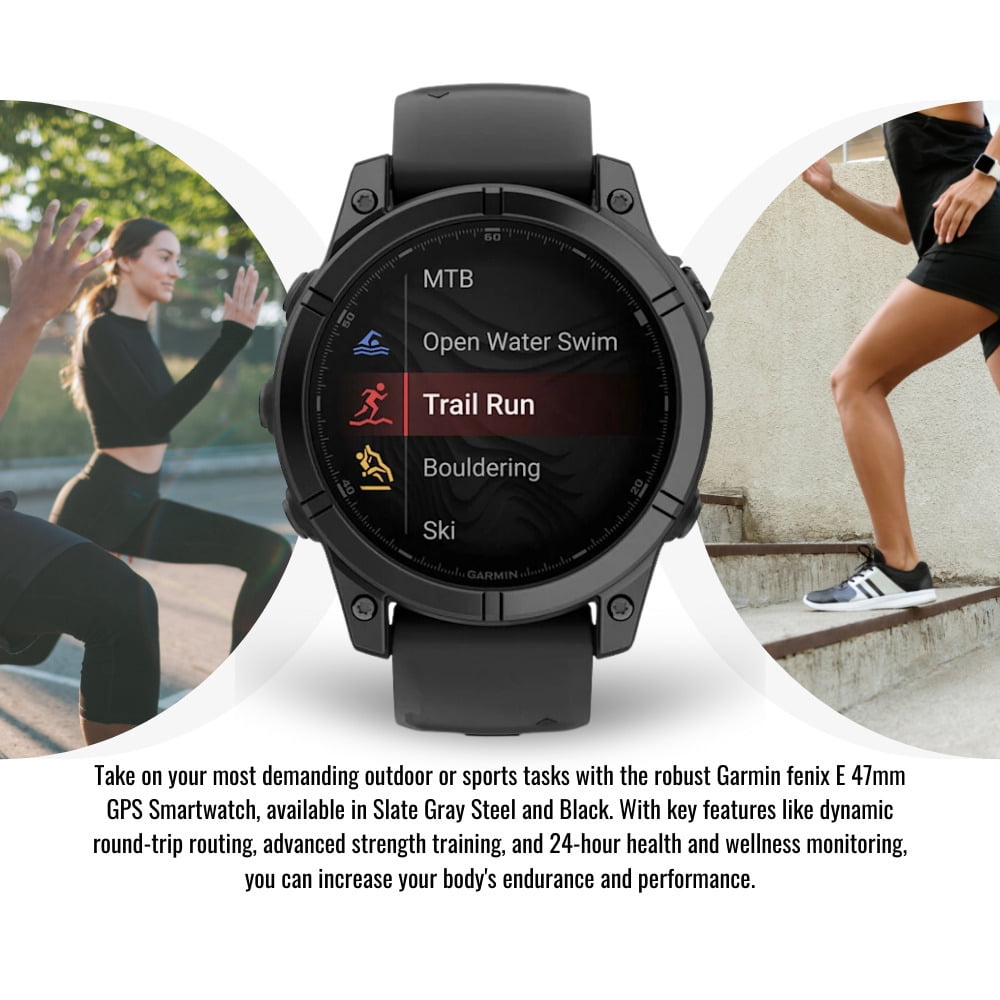 Garmin fenix 8 43mm GPS Smartwatch (Carbon Gray DLC Titanium and Black-Pebble Gray) Bundle with Waterproof Hard Case (Black) and Focus Camera Charger Stand for Garmin Smartwatches (3 Items)