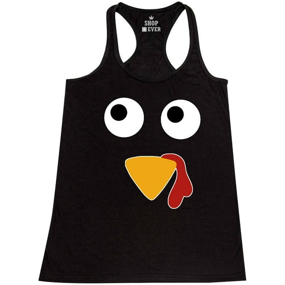 Shop4Ever Women's Turkey Face Thanksgiving Racerback Tank Top Small Black