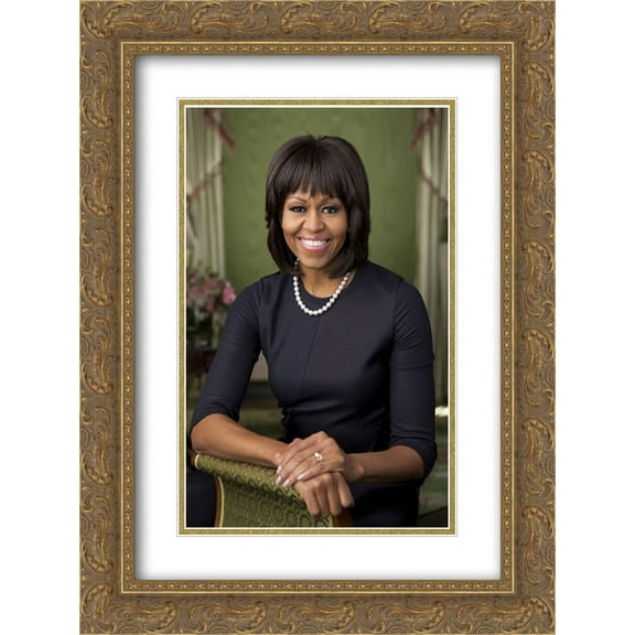 Official portrait of First Lady Michelle Obama in the Green Room of the White House 18x24 Double Matted Gold Ornate Framed Art Print