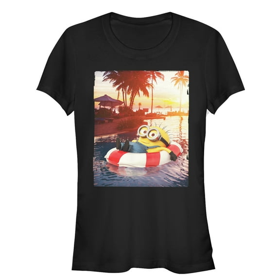 Junior's Despicable Me Minion Tropical Vacation  Graphic Tee Black Large