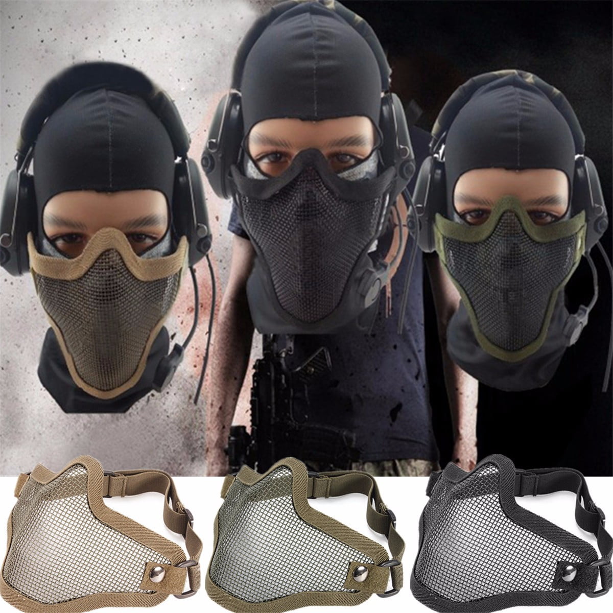 Half Lower Face Steel Net Mesh Hunting Tactical Protective Paintball