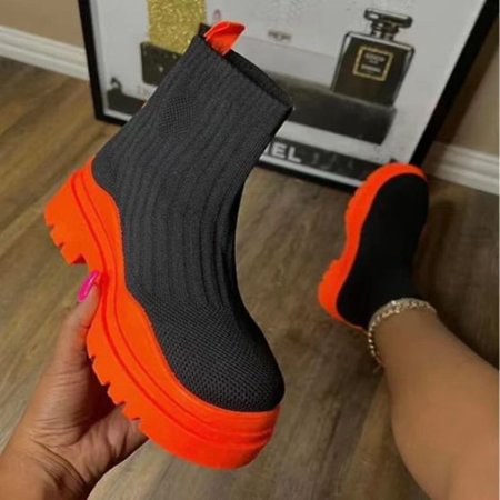 

JointlyCreating Autumn Winter Ankle Socks Shoes Women Thick-soled Casual Large Size Knitted Short Boots