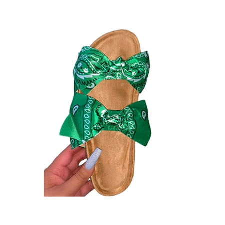 

Audeban WOMENS LADIES BOWKNOTSUMMER SLIDERS SLIDES BEACH SANDALS FLATS SHOES SIZE 5-11.5