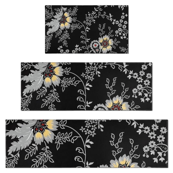 Pioneer Flower Floral Print Pattern Kitchen Rugs Sets Of 3,Kitchen Runner Rugs Non Skid Washable,Decorative Kitchen Floor Mats for Kitchen,Sink,Laundry,17"x30" 17"x47" 17"x59"