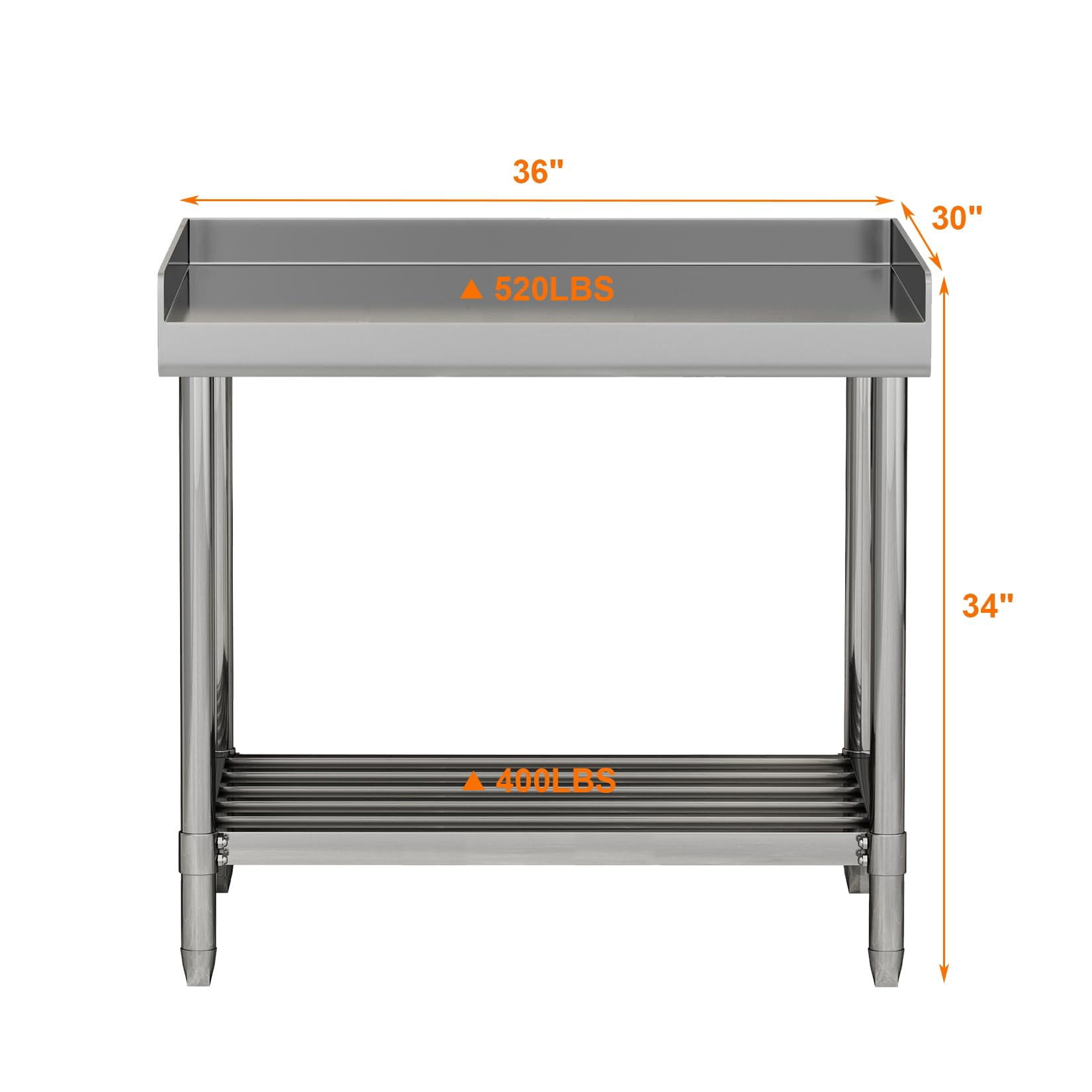 Huisuilinss Stainless Steel Table With Backsplash,Stainless Steel Prep Table For Kitchen,Commercial Prep & Work Table With Adjustable Undershelf For Restaurant Hotel Home Gardens Garages