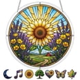 thumbnail image 2 of Acrylic Jigsaw Puzzle Suncatcher, 7.4in Stained Glass Sunflower Lavender Country Farm Sun Catcher, Round DIY Home Ornament with Chain & Charms, 2 of 6