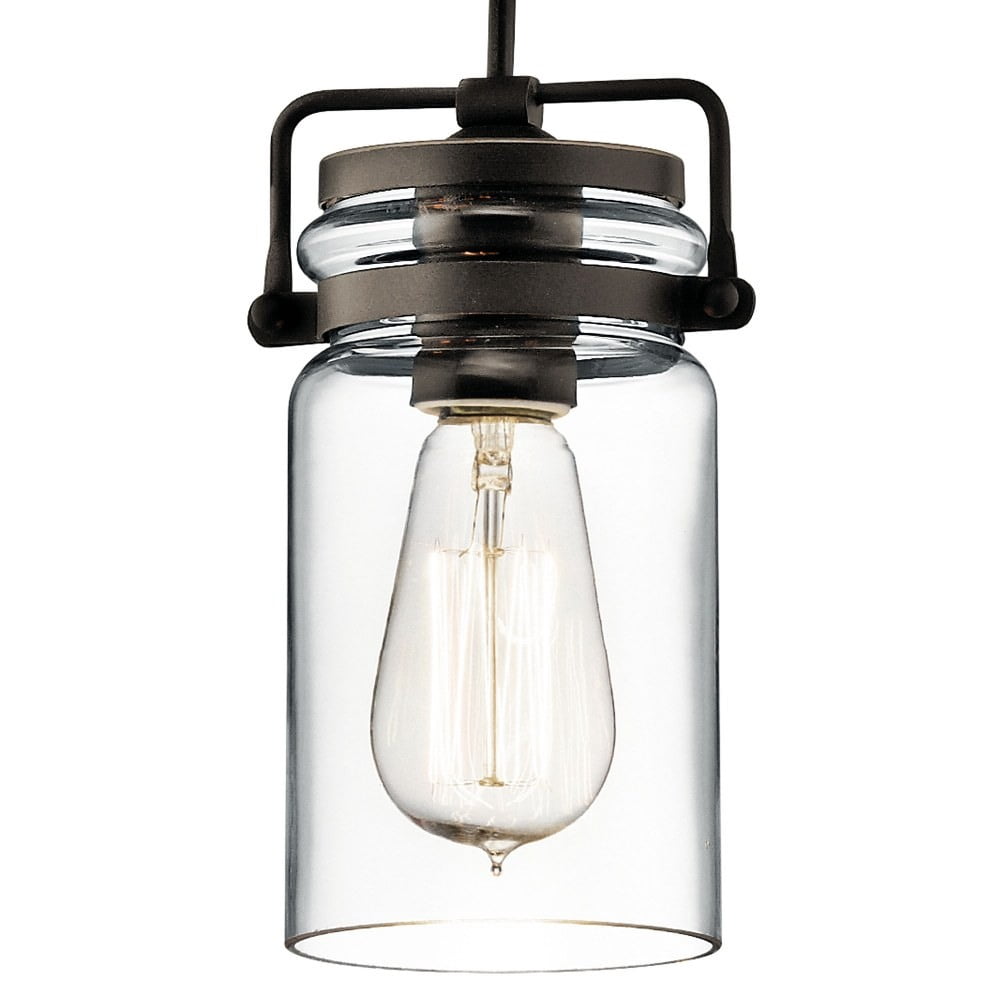 1 Light Farmhouse Simple Mini Pendant Light Fixture with Clear Mason Jar Style Glass-Olde Bronze Finish Bailey Street Home 147-Bel-1634687