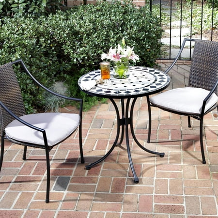 Home Styles Bistro Set, Marble and Steel 3 Piece Set, Black and Grey