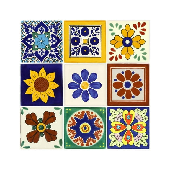CintBllTer Tile Set - Nine (9) 4¼ x 4¼ in. Ceramic Mexican Tiles - Talavera