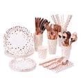 thumbnail image 2 of Sustros para fiestas, 200 vajillas desechables con puntos dorados, platos de papel, vasos, tenedores de plástico, cuchillos, cucharas para graduac Yotijar  Vajilla desechable, 2 of 10