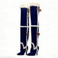 thumbnail image 3 of FSJ Women Thigh High Fur Boots Over-The-Knee Shearling Trim Buckle Straps Pointed Toe Cone Heel Winter Shoes Size 15 Blue, 3 of 3
