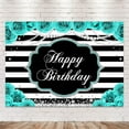 thumbnail image 2 of Happy Birthday Backdrop Turquoise Teal Floral Party Pearl Diamond for Woman Black and White Stripes Photography Background Glitter Table Decor Banner Studio Photo Shoot, 2 of 4