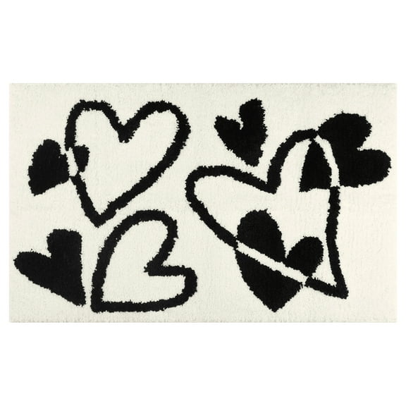 Unique Bargains Cute Heart Pattern Bath Rug Soft Non-Slip Bath Mat Absorbent Bath Carpet Beige 16" x 24"