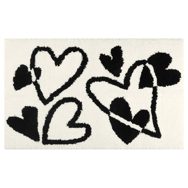 Alfombra de ba?o con patrón de corazón lindo REGALWOVEN, alfombra de ba?o ultra suave y antideslizante, alfombra de ba?o esponjosa y absorbente Beige-1 20" x 32"
