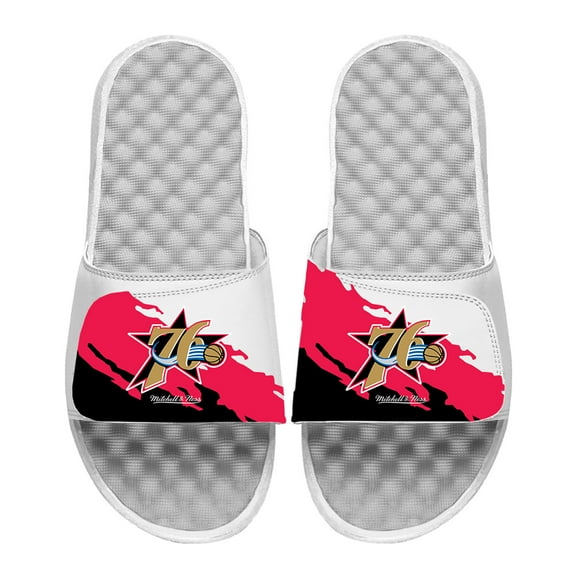 Men's ISlide x Mitchell & Ness White Philadelphia 76ers Paint Stripe Slide Sandals