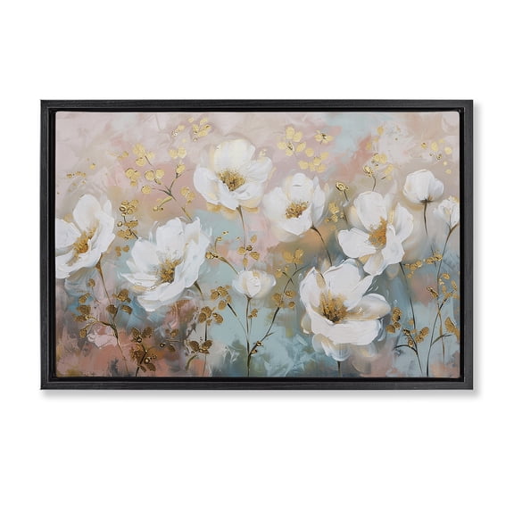 Stupell Industries Traditional Gold Flecked Poppies Black Floating Frame Canvas Art, 25 x 17, by LSR Design Studio