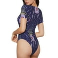 thumbnail image 3 of Naloa Lavender Flowers Women's Short-Sleeved Onesie, One-Piece Swimsuit for Parties, dates, clubs - Large, 3 of 9