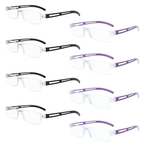 8 Pack Reading Glasses, Blue Light Blocking Computer Reading Glasses for Women and Men, Anti Glare Lightweight Readers (4 Black 4 Purple, 2.00)