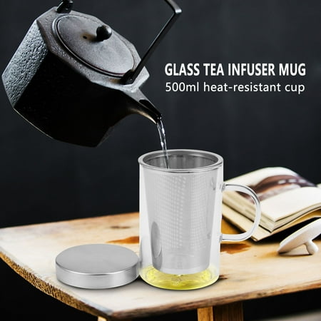 

Glass Tea Infuser Mug 500Ml Travel Heat-Resistant Glass Tea Infuser Mug with Stainless Steel Lid Coffee Cup Tumbler Kitchen Heat-Resistant Large