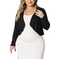 thumbnail image 1 of Cárdigan Plus Size Agnes Orinda para Mujeres, de Manga Larga, Abierto por Frente, Elegante, Corto, Tipo Bolero, Talla 2X, Negro, 1 of 6