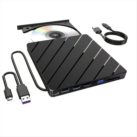 Unidad Externa de CD/DVD para Computadora Portátil, Reproductor de CD/DVD Portátil Ultradelgado USB 7 en 1, Grabadora de Disco Externa