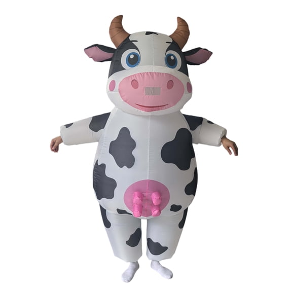 Inflatable Cow Costume for Adults Funny Full Body Dairy Cow Blow Up Suit Halloween Cosplay Party Fancy Dress One Size Fit Most Men Women Carnival Christmas Birthday Costume