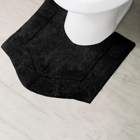 Home Weavers Waterford Collection 100% Cotton Tufted Bath Rug, Extra Soft and Absorbent Bath Rugs, Non-Slip Plush Bath Carpet, Machine Wash, Bath Mat for Bathroom, 20"x20" Contour, Black