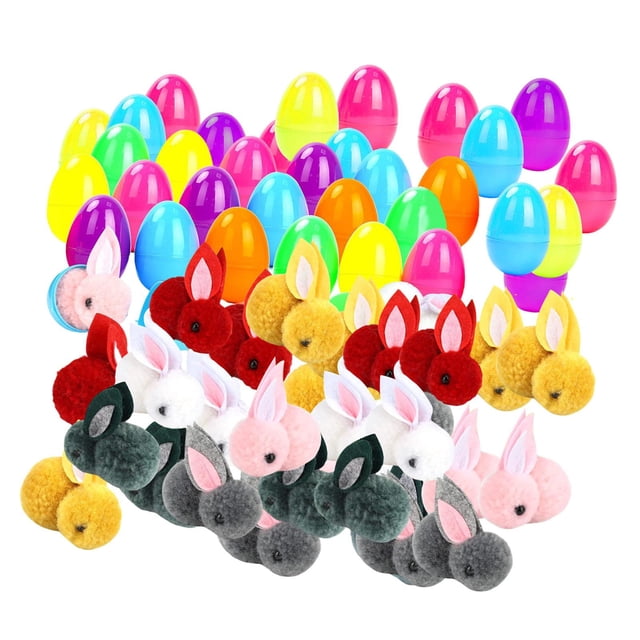 Huevos de Pascua con conejitos de Pascua, conejitos de peluche, decoración colorida, regalos rellenos 38 huevos de conejo