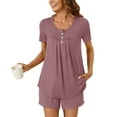 thumbnail image 2 of HUJlwoi Button down Lounge Sets for Women Printed 2 Piece Pajama Sets Pleated Short Sleeve Tops Sleepwear Outfits with Shorts, 2 of 6