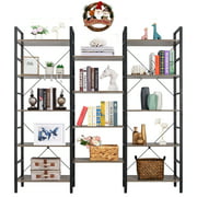 LOAOL Rustic Industrial Style Bookcase 5 Tier Bookshelf  for Home/Office, Gray