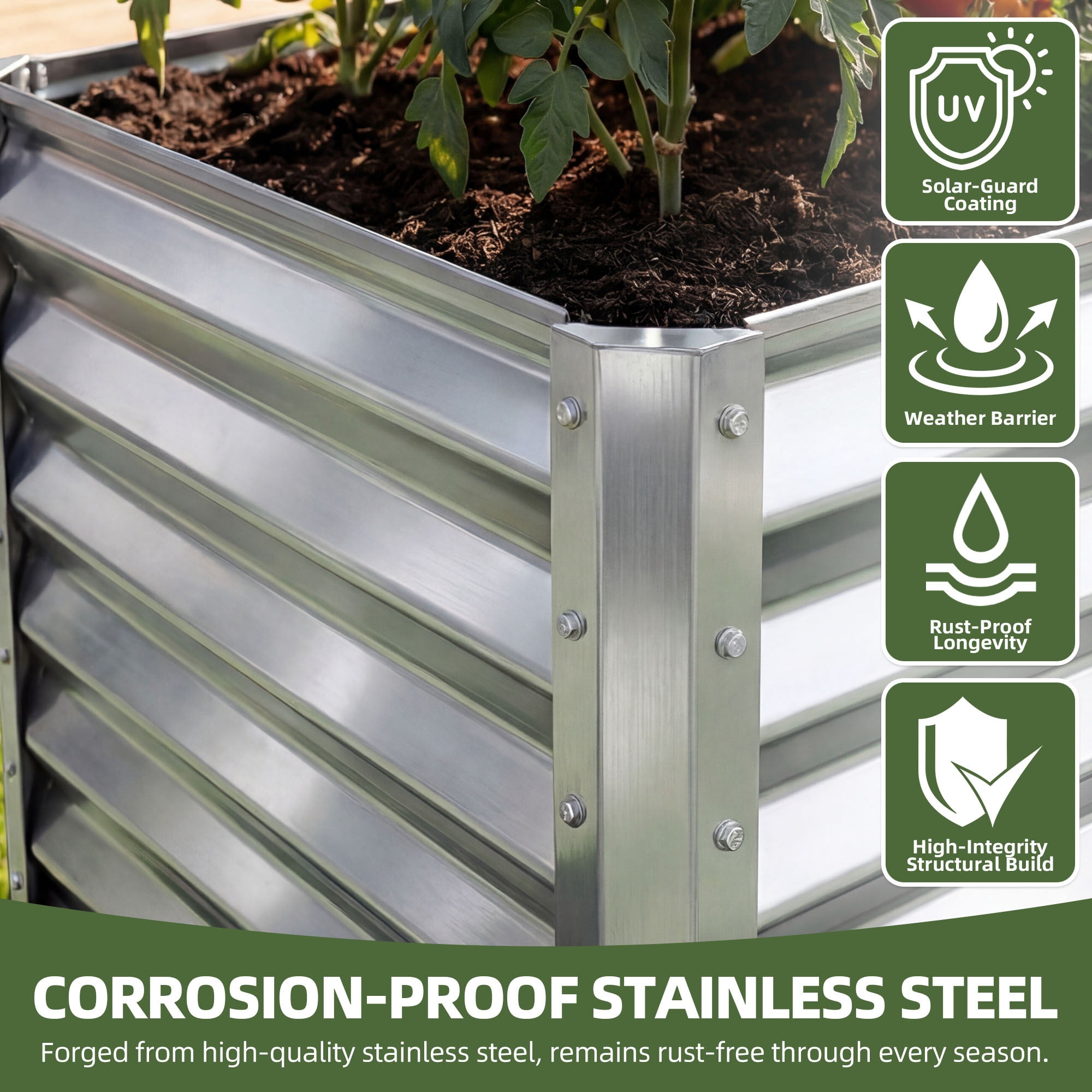 Uforic 8x4x3ft Galvanized Metal Raised Garden Bed, Outdoor Planter Box with Safety Rubber & Gloves for Vegetables Flowers, Silver