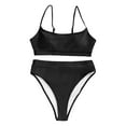 thumbnail image 4 of Womens Swimsuits Solid Color Spaghetti Strap Padded Bra And High Waisted Panty Set Two Piece Tankini Swimsuits For Women Swimwears Sportwear,Black,M, 4 of 5