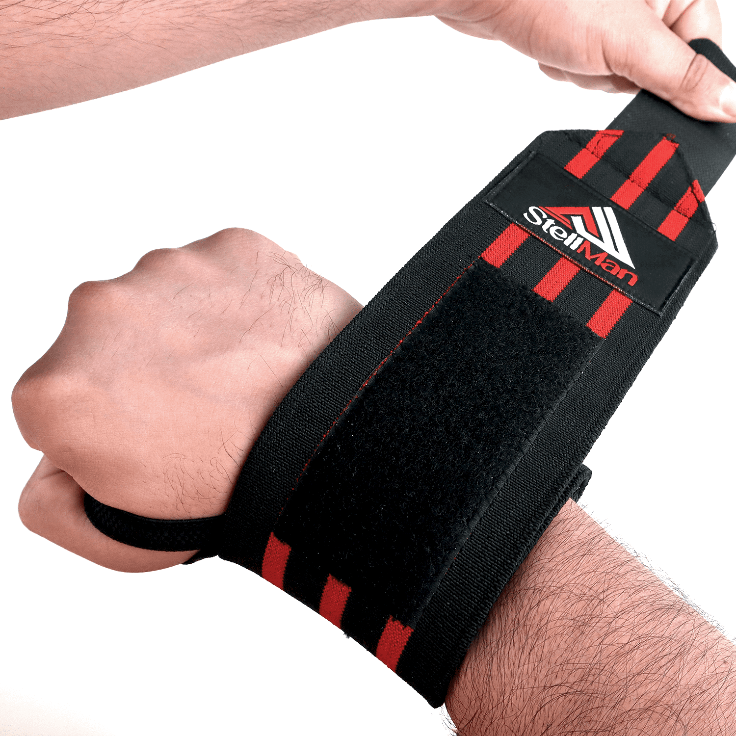 StellMan Wrist Wraps for Weightlifting Gym Training Powerlifting Wrist Support Black with Red Stripes