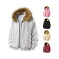 thumbnail image 5 of Unisex New Leisure Hooded Faux Fur Collar Hoodie Jacket - Pink M, 5 of 5