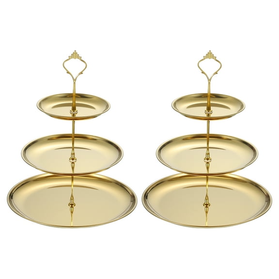 2 Sets 3-Tier Cupcake Stand Holder, Round Tiered Serving Tray Stainless Steel Cup Cake Stand for Dessert Fruit Table Birthday Party Decoration Display, Gold