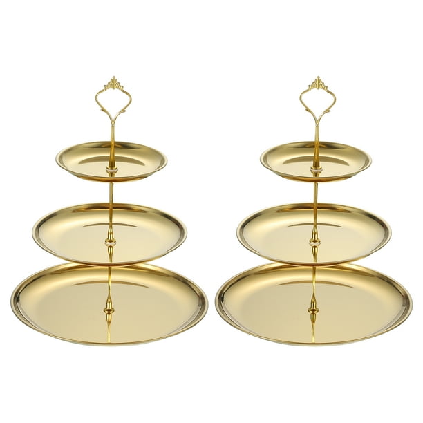 2 juegos de soporte para cupcakes de 3 niveles, bandeja de acero inoxidable para postres y frutas, decoración de fiesta de cumpleaños, dorado