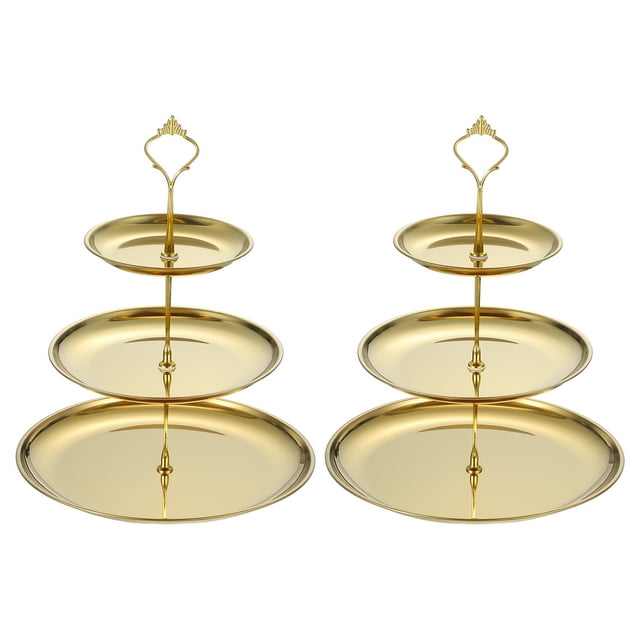 2 juegos de soporte para cupcakes de 3 niveles, bandeja de acero inoxidable para postres y frutas, decoración de fiesta de cumpleaños, dorado