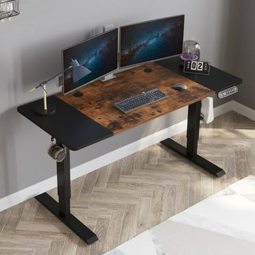 Electric Height Adjustable Standing Desk,  55'' x 24'' Stand Up Desk Workstation, Splice Board Home Office Computer Standing Table Height Adjustable Ergonomic Desk (Black Frame   55" Brown Top)