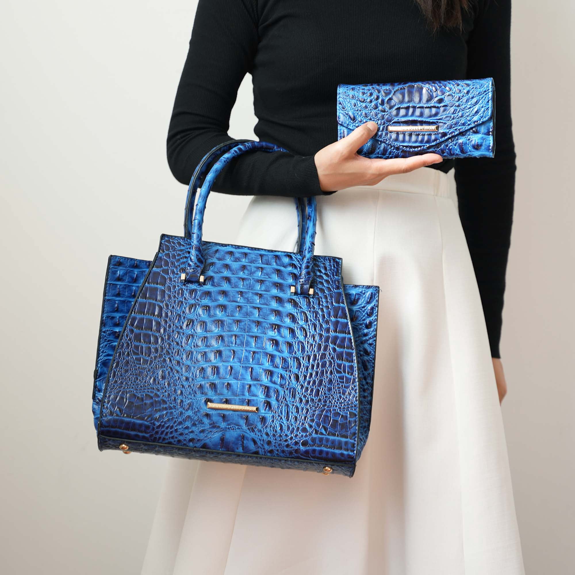 MKF Collection Viridiana Women's Tote Handbag Croc-Embossed Vegan Leather Large Double Handles with Wallet by Mia K - Purple