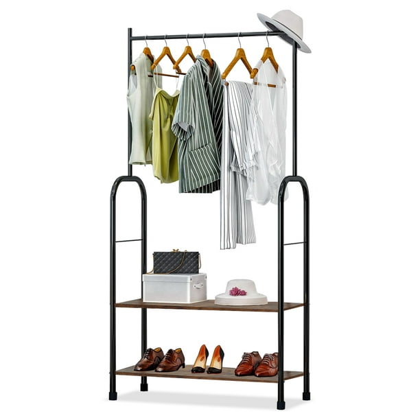 metal clothes rack portable clothing garment rack 2 tire storage shelves organizer closet for entryway and bed room