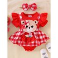 thumbnail image 2 of aturustex Toddler Baby Girls 2Pcs Plaid Rompers Outfits 0 3M 6M 9M 12M 18M Infant Newborn Ruffle Short Sleeve Bodysuits Bear Patch Fake Two-Piece Rompl Daily Summer Clothes for Holiday Party, 2 of 7