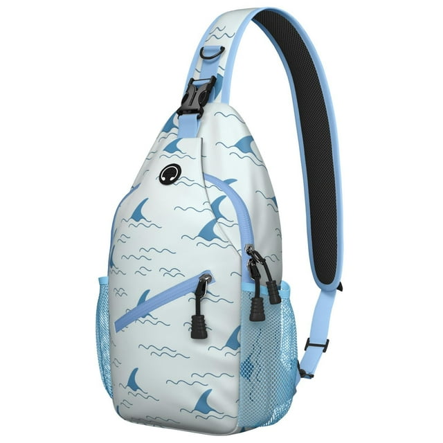 Great White Shark Nautical Cartoon Pattern Lightweight Travel Sling Backpack Durable Multipurpose Crossbody Bag for Tropical Travel Hiking and Beach Activities
