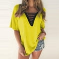 thumbnail image 3 of Mittory Women's Cutout Deep V Neck Choker Tee Short Sleeve Casual Blouse Summer Tunic Tops Shirts, 3 of 5