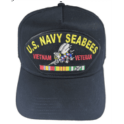 NAVY SEABEE VIETNAM VETERAN with BEE and SERVICE RIBBONS HAT - Black - Veteran Owned Business