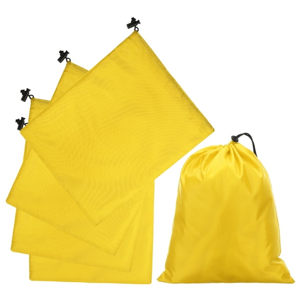 Uxcell 5Pcs Bolsa con Cordón de Poliéster 210D, Bolsa de Almacenamiento de Viaje Impermeable Plegable de 10 x 12 Pulgadas, Bolsa Cinch para Gimnasio, Viaje, Senderismo, Amarillo